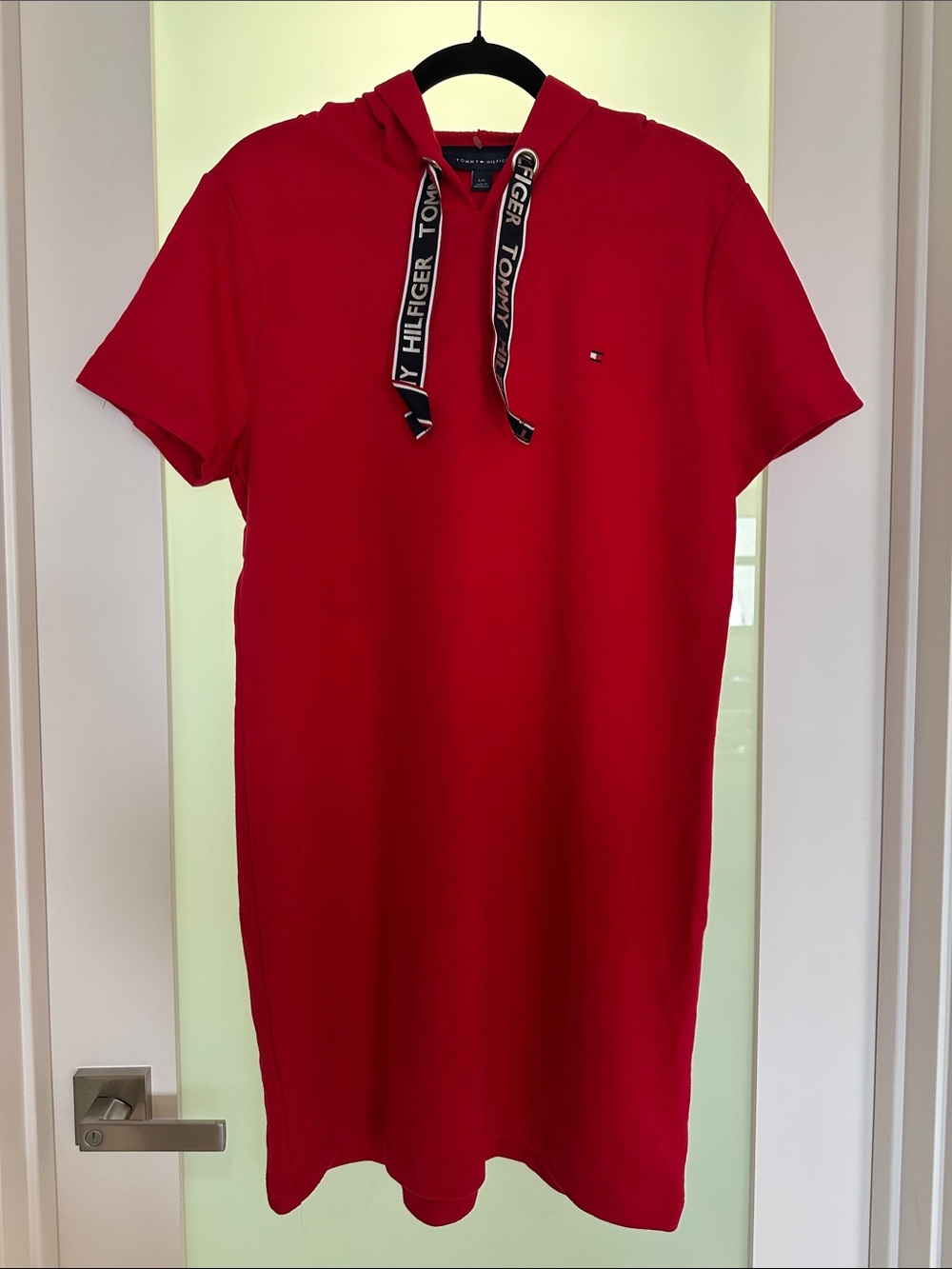 Tommy Hilfiger Red Hooded Tee Dress with Branded Drawstrings